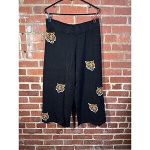 Lala Fierce Tiger Knit Pants Black Casual Wide Leg Cropped Women’s Size XL